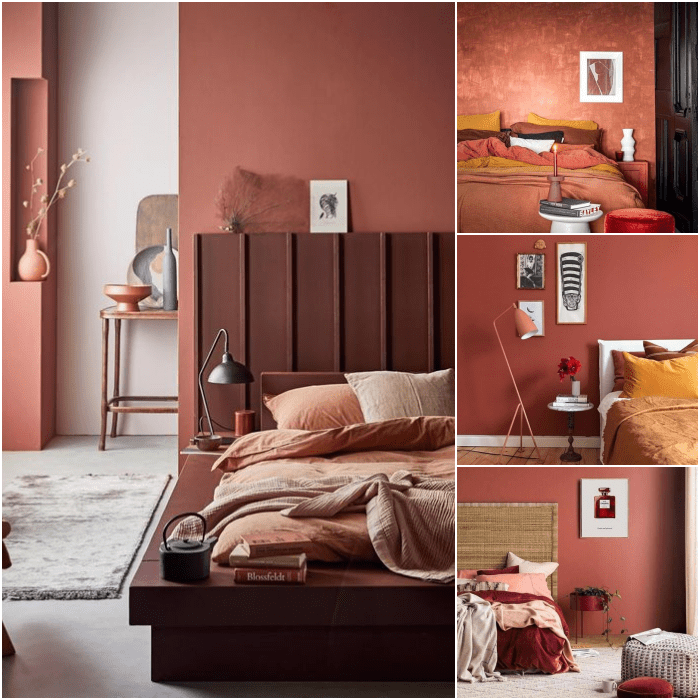 habitaciones decoradas en colores rojos, caoba, naranja y blanco