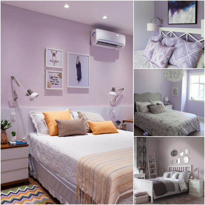 habitaciones en color lila y morado con tonos blancos y beige