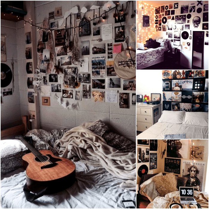habitaciones con posters y imágenes de diferentes bandas musicales