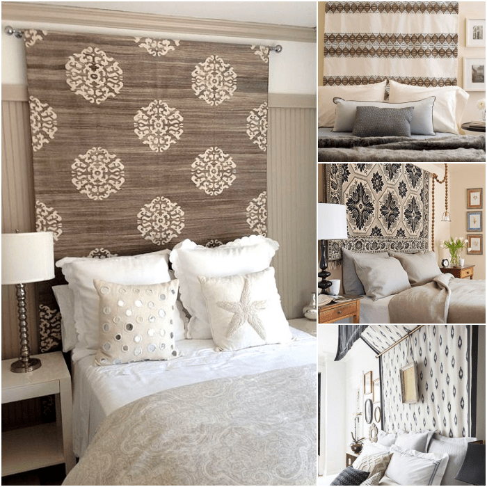 habitaciones decoradas con tapetes decorativos o cortinas estampadas en la cabecera