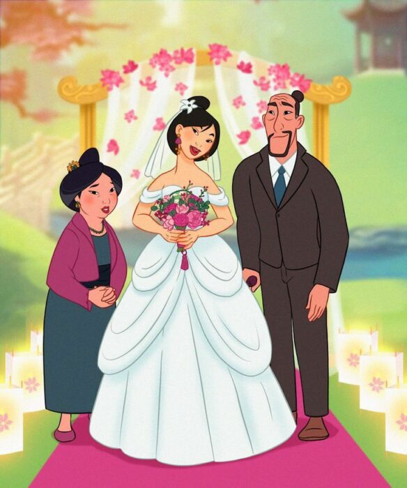 Mulán en el altar con sus papás