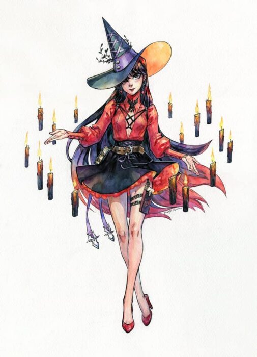Ilustración de Kutty Sark transformando a Rei Hino en bruja