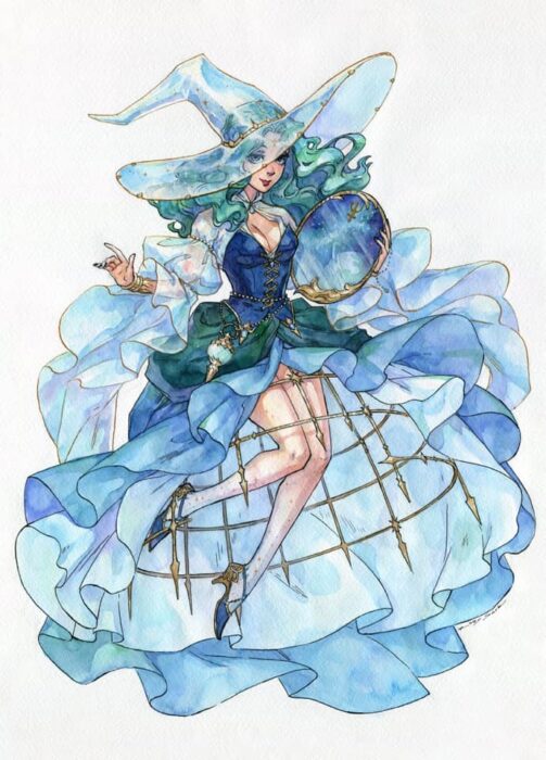 Ilustración de Kutty Sark transformando a Michiru Kaioh en bruja