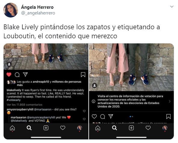 Tuit sobre Blake Lively pintando sus zapatos