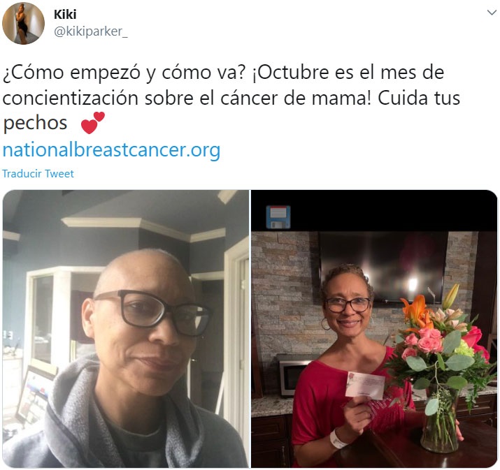 Captura de Twitter de una mujer participando en el reto "Cómo empezó vs Cómo terminó" en su lucha contra el cáncer