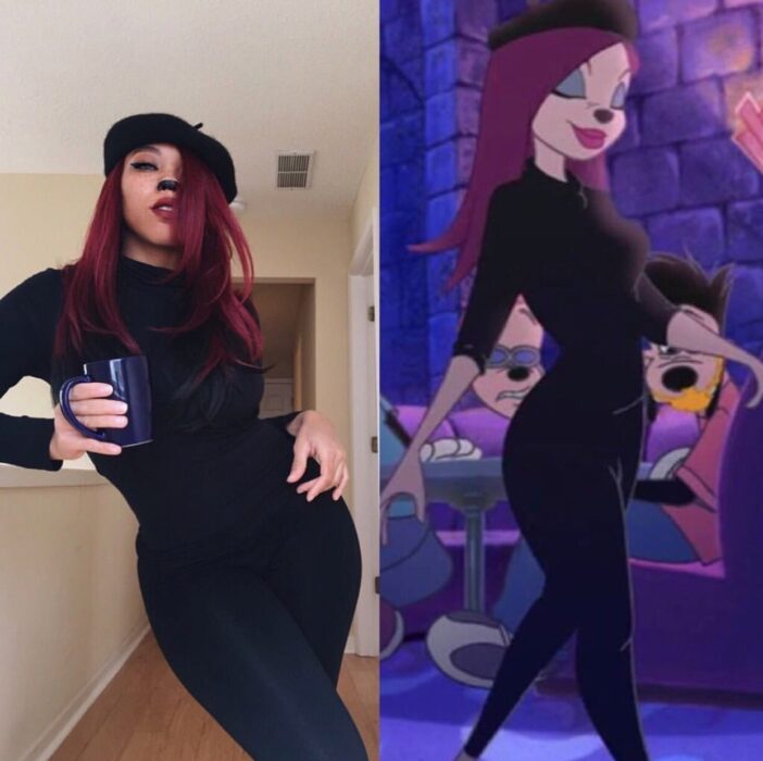 Chica disfrazada como la novia del hijo de Goofy