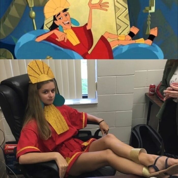 Chica disfrazada como Kuzco de Las locuras del emperador