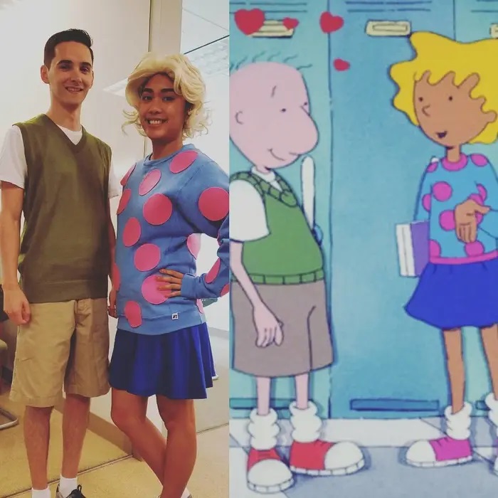 Pareja disfrazados como Doug Narinas y su amiga