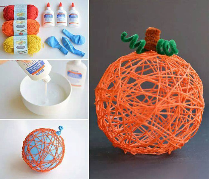 Calabaza hecha con estambre y resistol