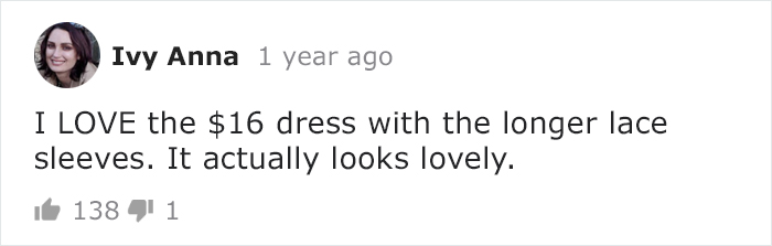 Comentarios en Instagram sobre vestidos de novia comprados en Internet 