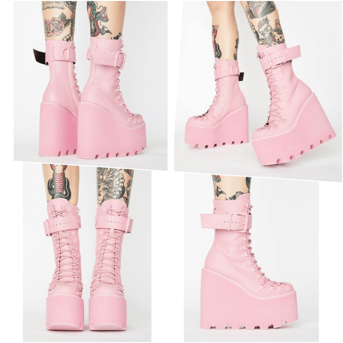 botines rosas de plataforma con hebilla