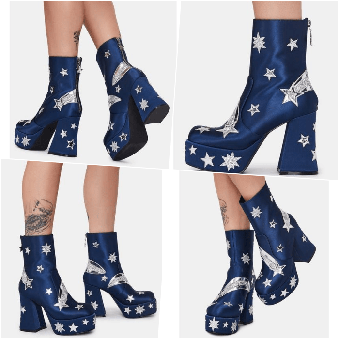 botines azules con estrellas plateadas