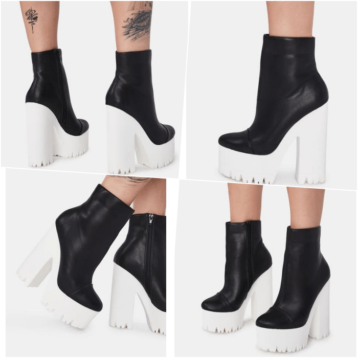 botines negros de plataforma blanca