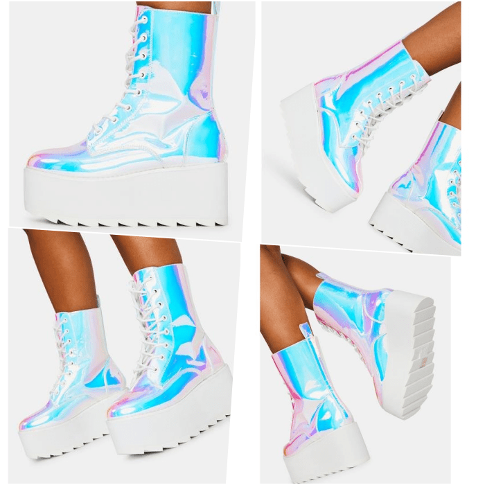 botines blancos tornasoleados con azul y rosa