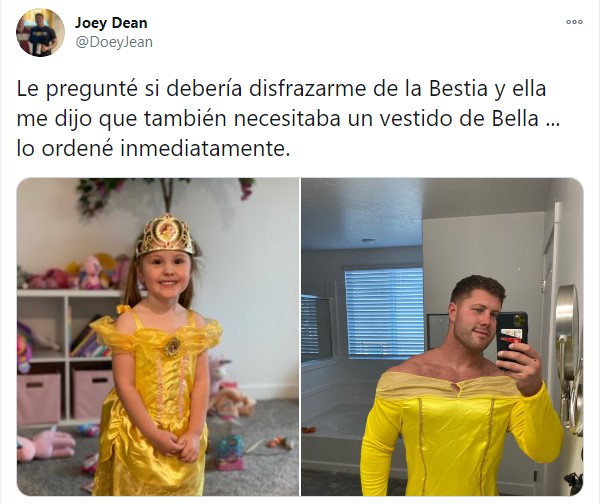 Comentario en Twitter sobre un padre que se vistió de Bella para jugar con su hija