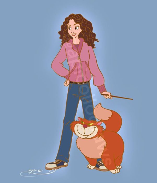 Ilustración de Alex Pick transformando a Bella en Hermione Granger