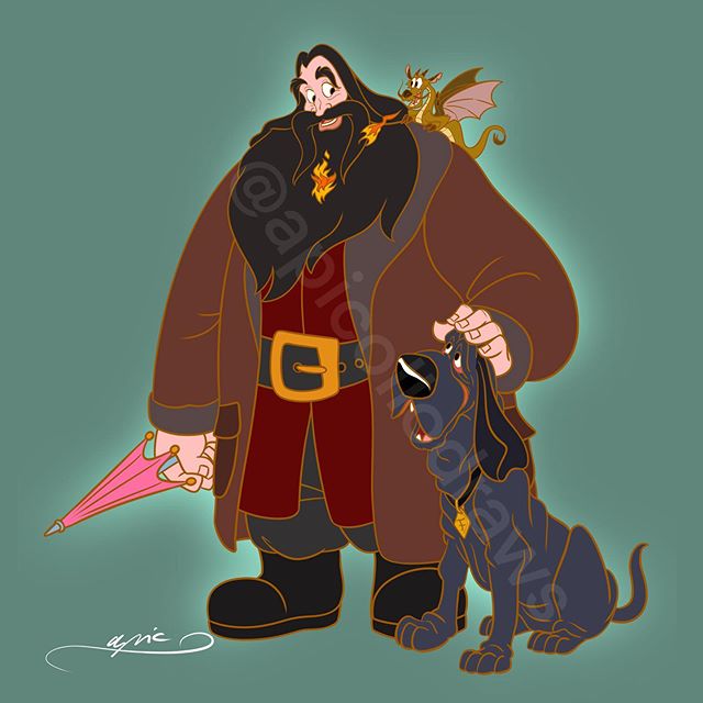 Ilustración de Alex Pick transformando al rey Tritón en Hagrid