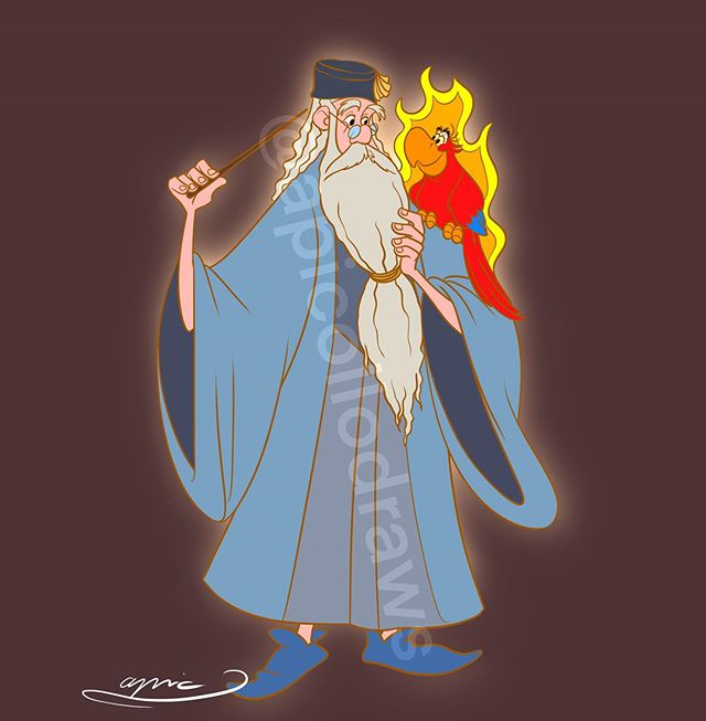 Ilustración de Alex Pick transformando a Merlín en Albus Dumbledore