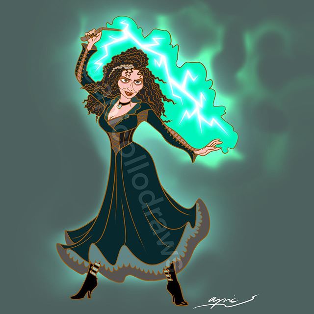 Ilustración de Alex Pick transformando a Madre Gothel en Bellatrix Lestrange