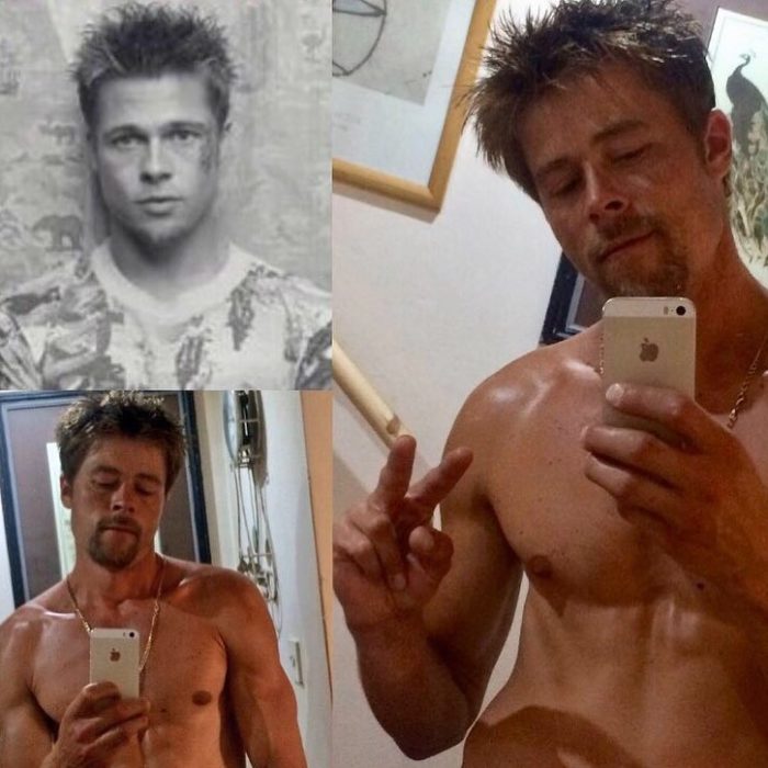 Nathan Meads, el doppelgänger de Brad Pitt, tomándose una selfie