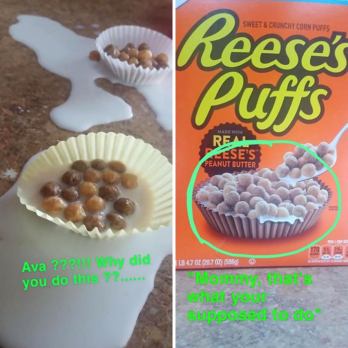 Niña sirviendo el cereal en capacillos para pasteles