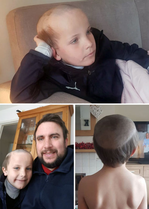 Niño que se cortó el cabello como si fuera un viejito
