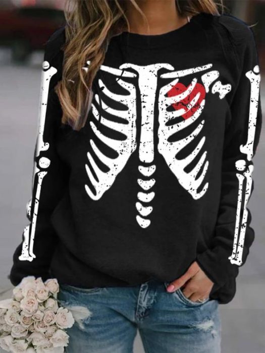 Sudadera inspirada en el Día de muertos, de color negro y estampado en blanco de un esqueleto