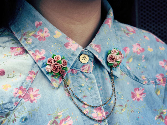 Broche para camisa en forma de ramos de rosas