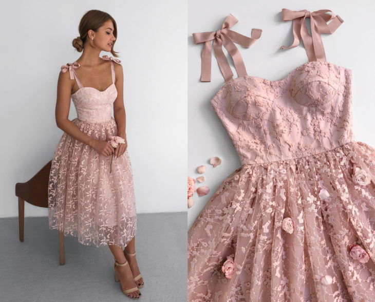 Larne Studio hace encantadores vestidos de corsé; rosa, tul, encaje floral, rosas