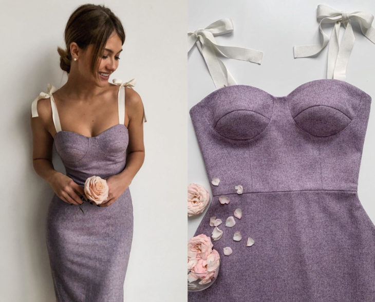 Larne Studio se especializa en hermosos vestidos de corsé; morado lila de mezclilla