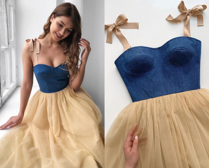 Larne Studio crea bonitos vestidos de corsé; tul amarillo, top de mezclilla
