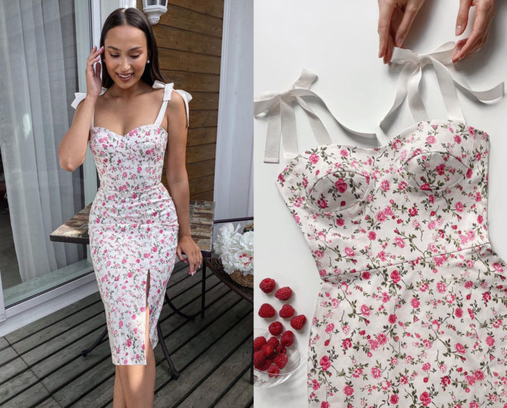 Larne Studio confecciona bellos vestidos de corsé; blanco, flores rosas