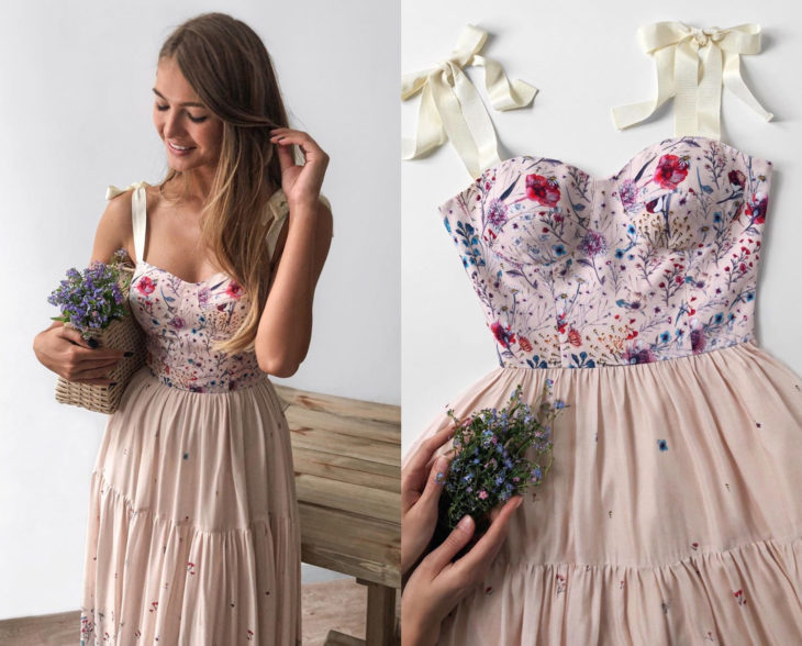 Larne Studio crea vestidos de corsé; beige, top rosa con flores pintadas