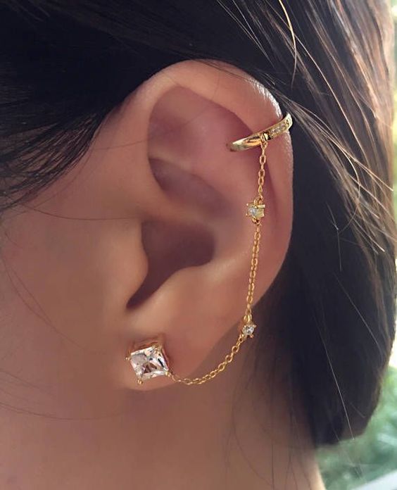 arete falso de media argolla con cadena, simulador de perforación, para el oído