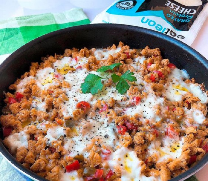 Platillo de soja texturizada con verdura y queso