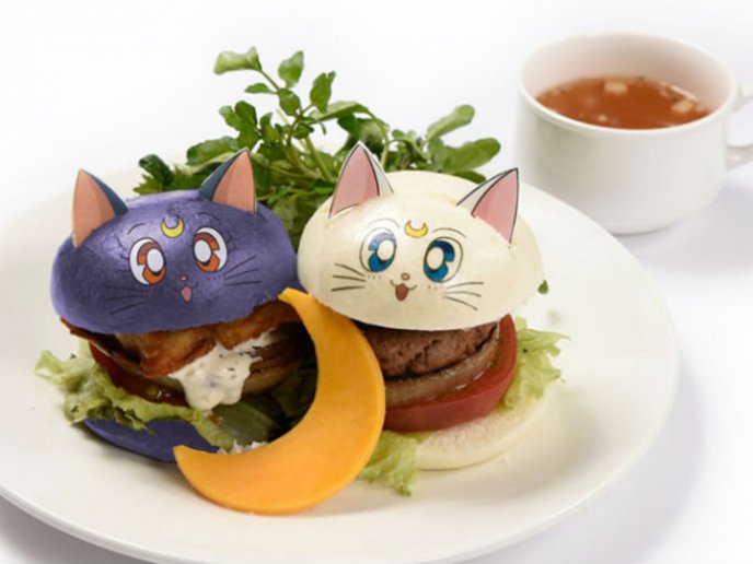 Hamburguesas inspiradas en Luna y Artemis de Sailor Moon