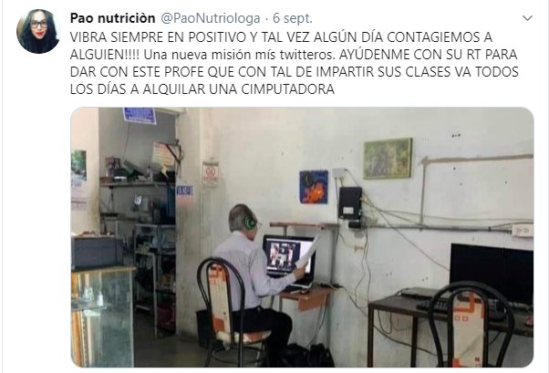 Tuit buscando a maestro que imparte clases desde cibercafé