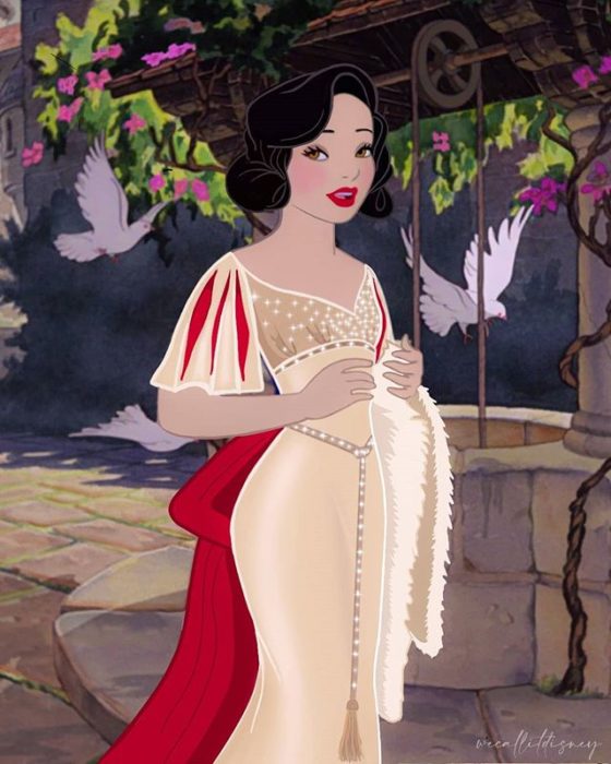 Blancanieves usando el vestido reimaginado por la artista Marta Sánchez García