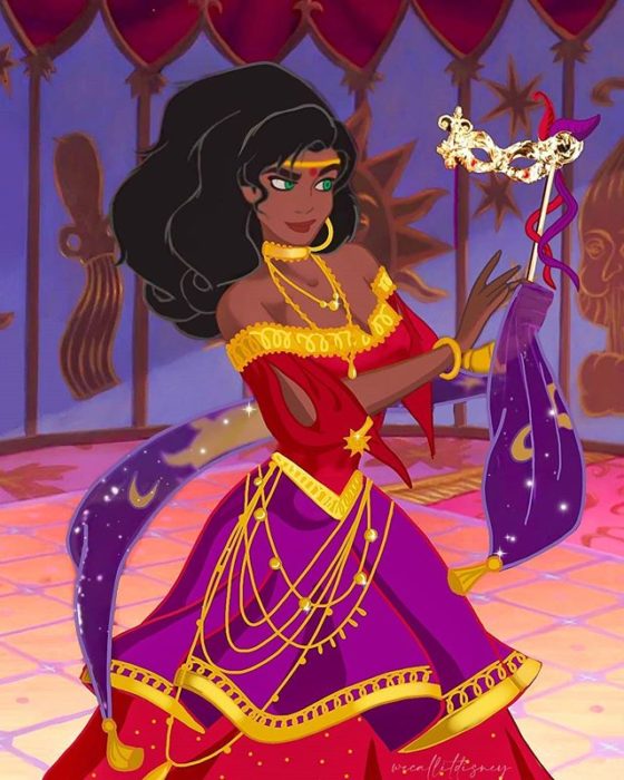 Esmeralda usando el vestido reimaginado por la artista Marta Sánchez García