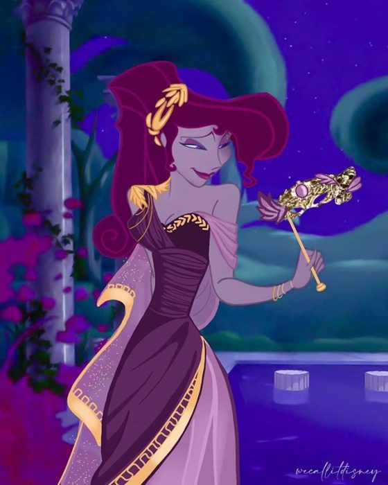 Megara usando el vestido reimaginado por la artista Marta Sánchez García