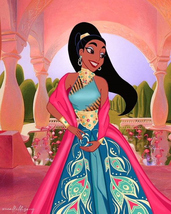 Princesa Jasmín usando el vestido reimaginado por la artista Marta Sánchez García