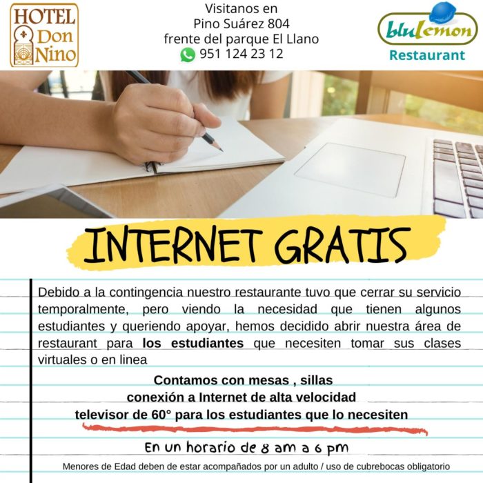 Flyer informativo de Hotel don nino donando a conocer la ayuda a estudiantes
