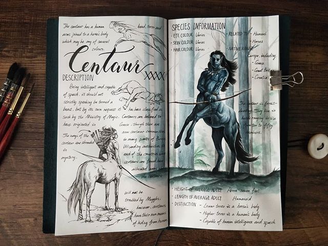 Ilustración del artista hazelnut_lz, inspirada en las criaturas mágicas de Harry Potter, Centauro