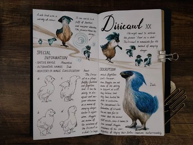 Ilustración del artista hazelnut_lz, inspirada en las criaturas mágicas de Harry Potter, Diricawl
