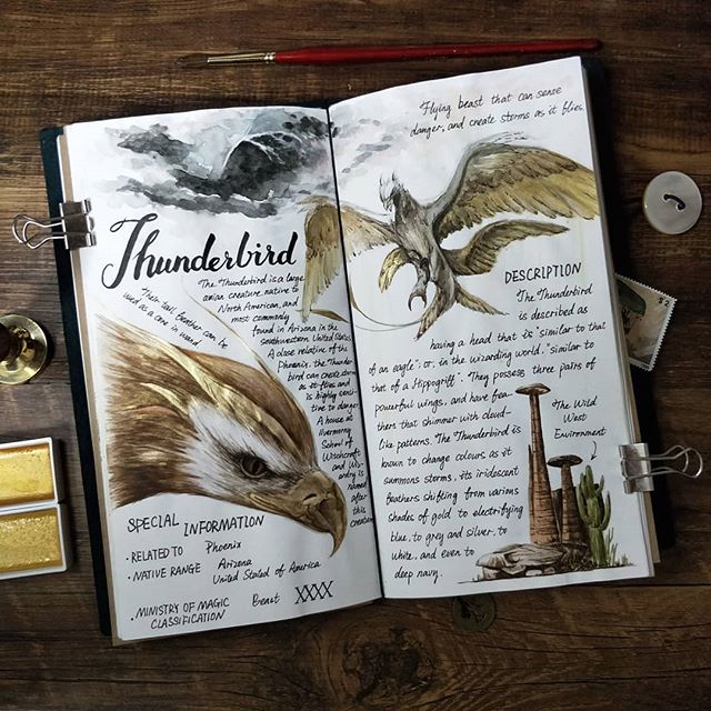 Ilustración del artista hazelnut_lz, inspirada en las criaturas mágicas de Harry Potter, Ave de trueno