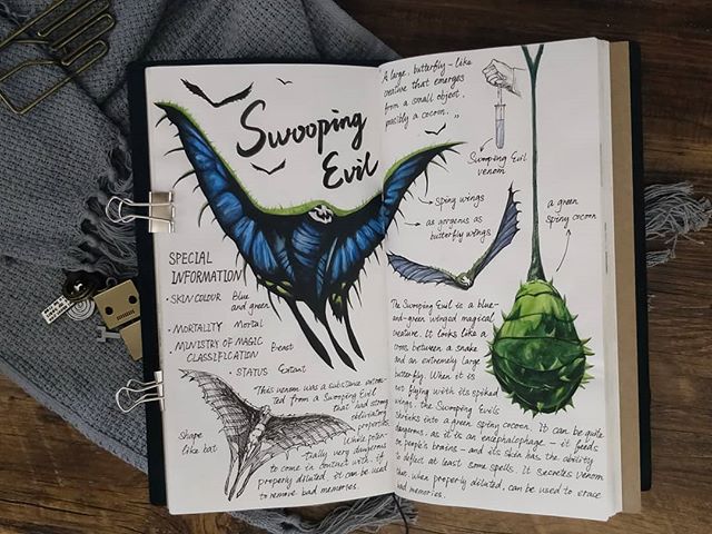 Ilustración del artista hazelnut_lz, inspirada en las criaturas mágicas de Harry Potter, Swooping Evil