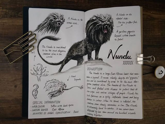 Ilustración del artista hazelnut_lz, inspirada en las criaturas mágicas de Harry Potter, Nundu