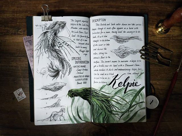 Ilustración del artista hazelnut_lz, inspirada en las criaturas mágicas de Harry Potter, Kelpie