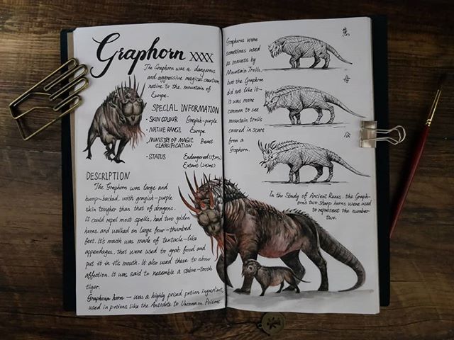 Ilustración del artista hazelnut_lz, inspirada en las criaturas mágicas de Harry Potter, Graphorn