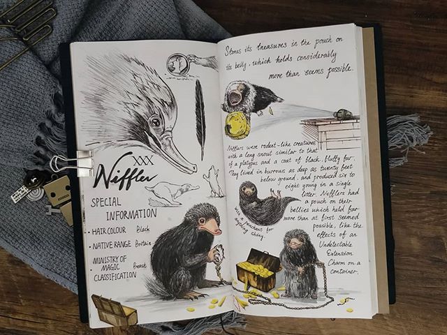 Ilustración del artista hazelnut_lz, inspirada en las criaturas mágicas de Harry Potter, Escarbato